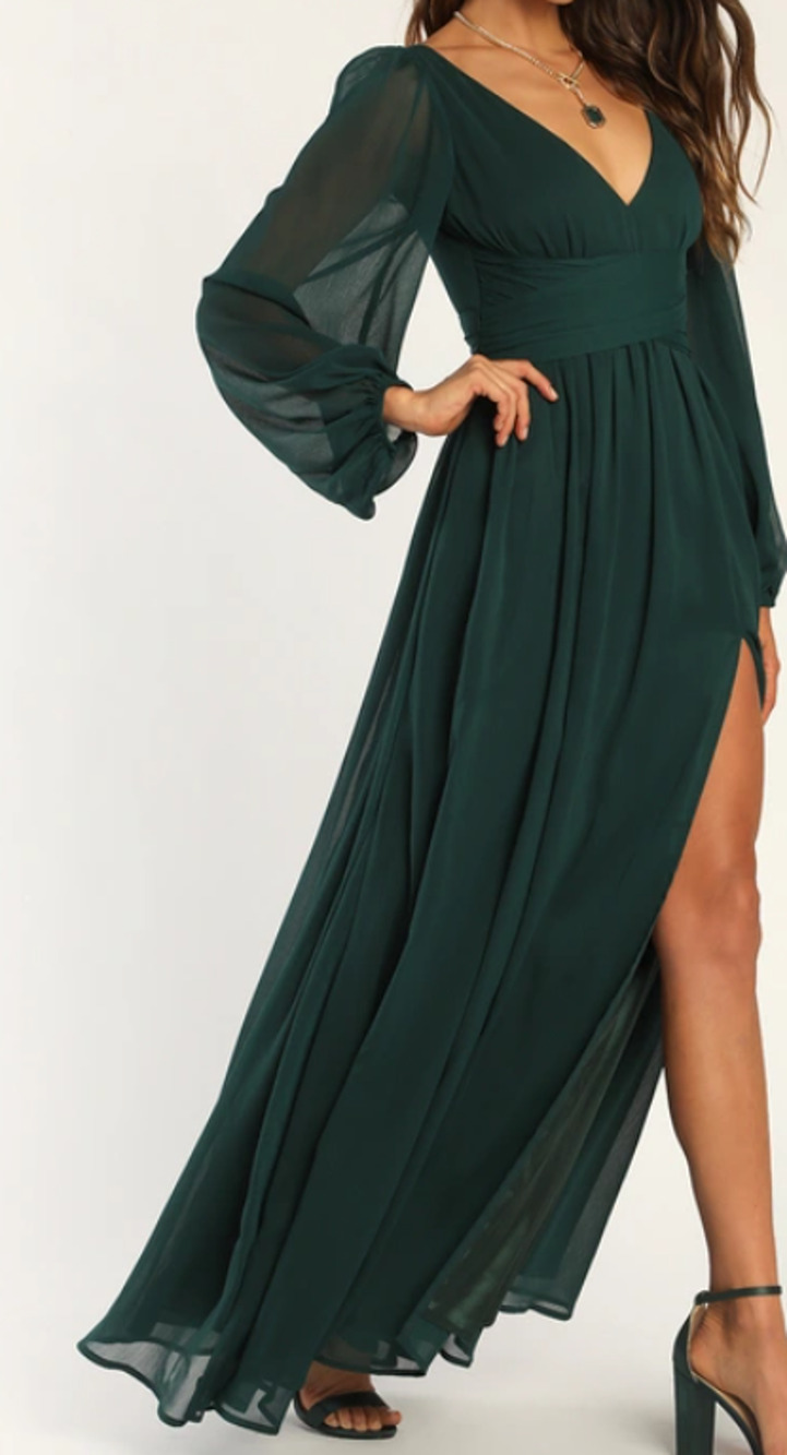 LULU'S XL Enchant My Love Emerald Green Long Sleeve Maxi Dress NEW B47